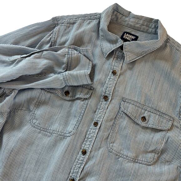 Lands’ End Women’s Blue & White Stripe Button Down Shirt 100% Lyocell Size 1X - Picture 1 of 11
